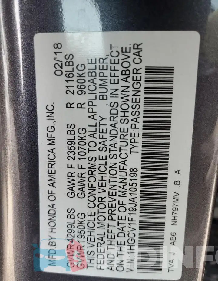 1HGCV1F19JA105198 Photo# 13