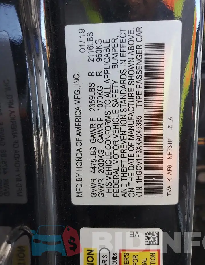 1HGCV1F3XKA045385 Photo# 12