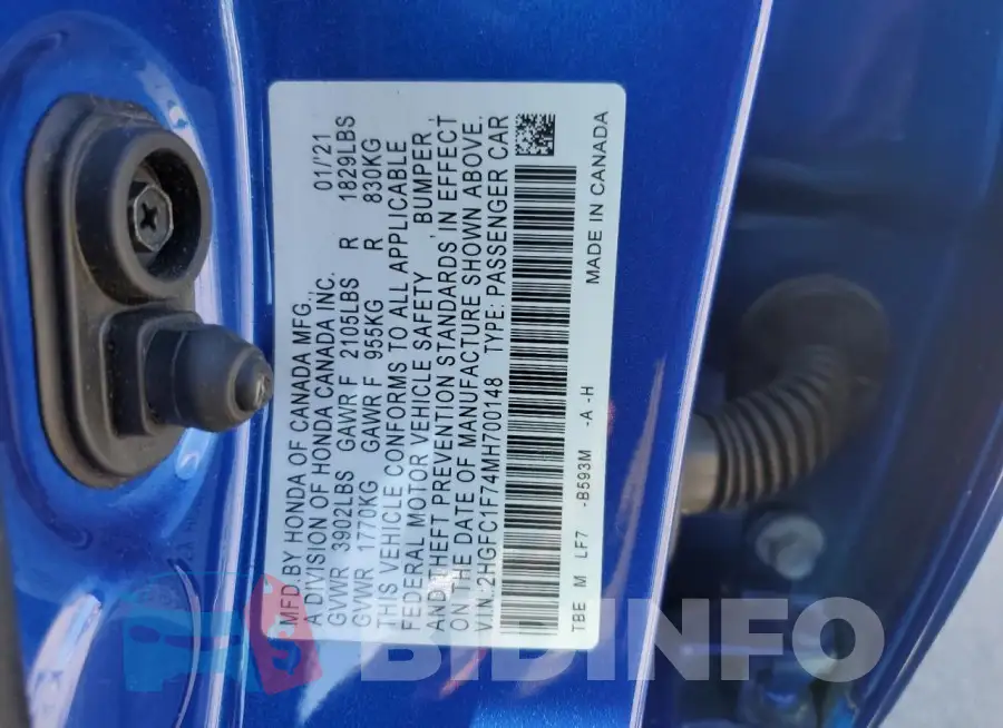 2HGFC1F74MH700148 Photo# 13