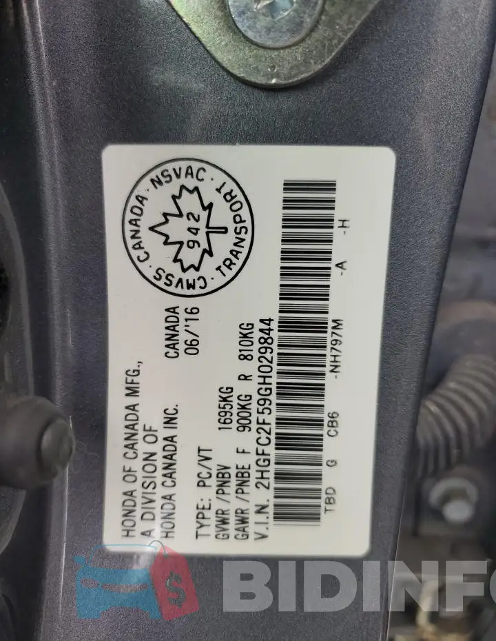 2HGFC2F59GH029844 Photo# 12