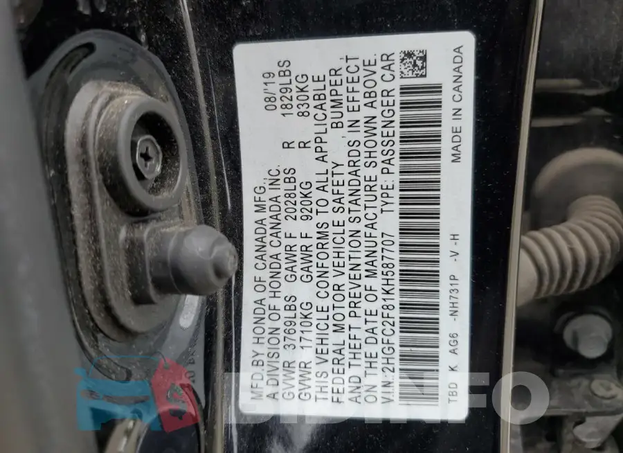 2HGFC2F81KH587707 Photo# 12