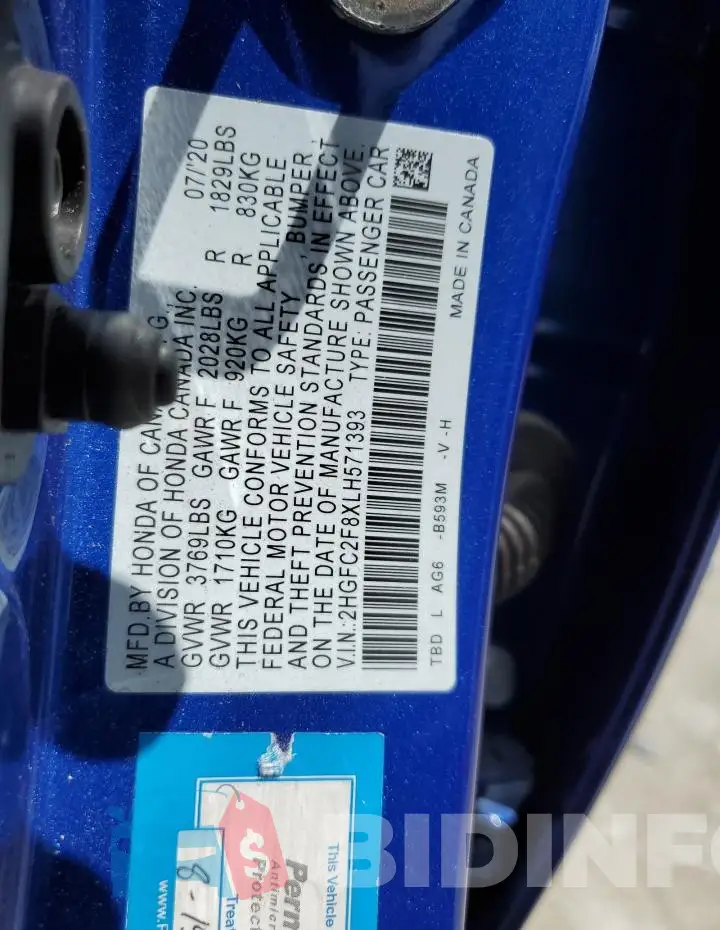 2HGFC2F8XLH571393 Photo# 12