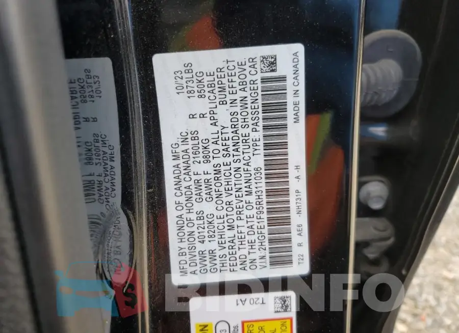 2HGFE1F95RH311036 Photo# 12