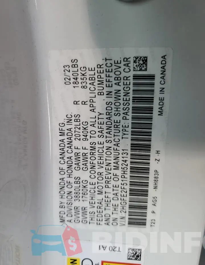 2HGFE2F51PH524131 Photo# 12