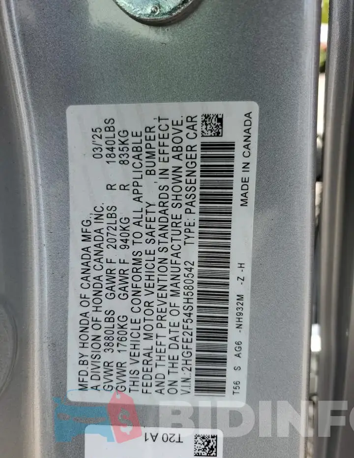 2HGFE2F54SH580542 Photo# 13