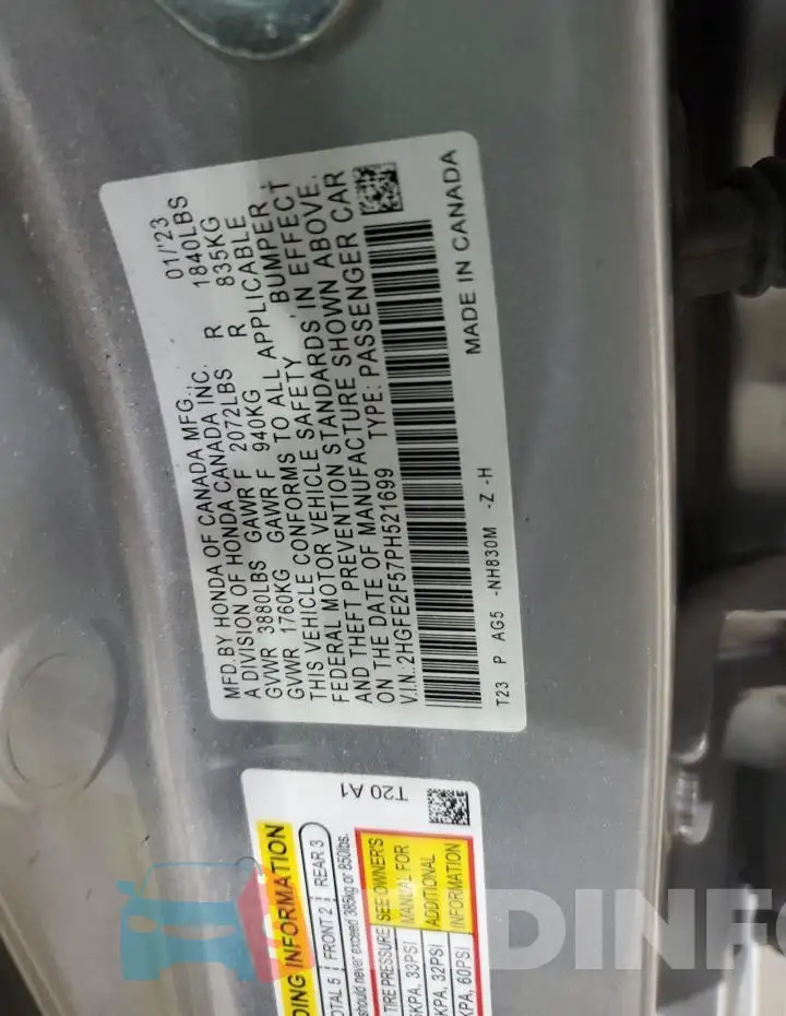 2HGFE2F57PH521699 Photo# 13
