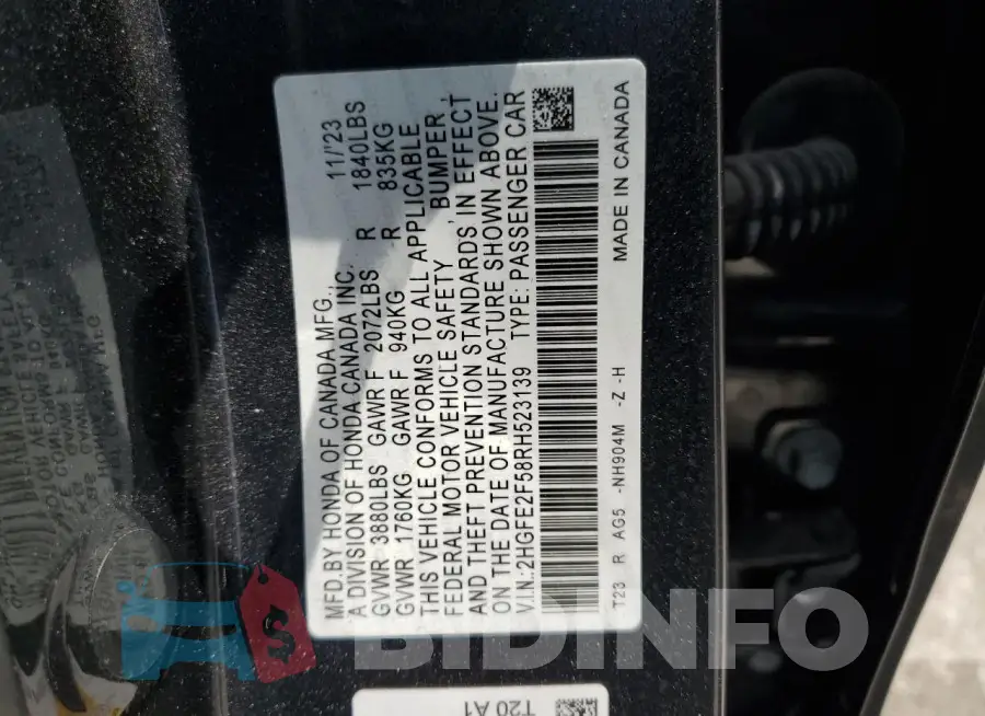 2HGFE2F58RH523139 Photo# 12