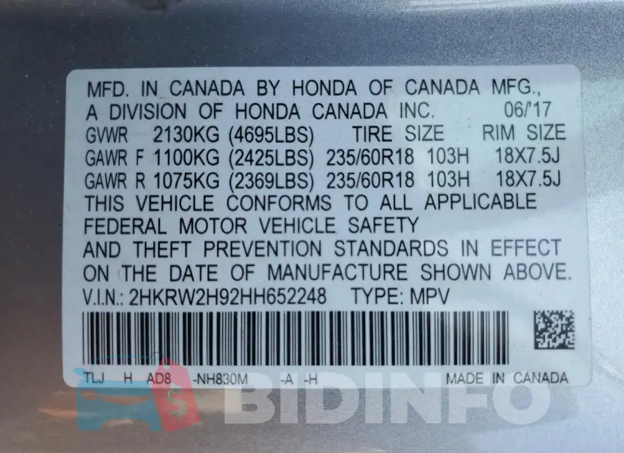2HKRW2H92HH652248 Photo# 14