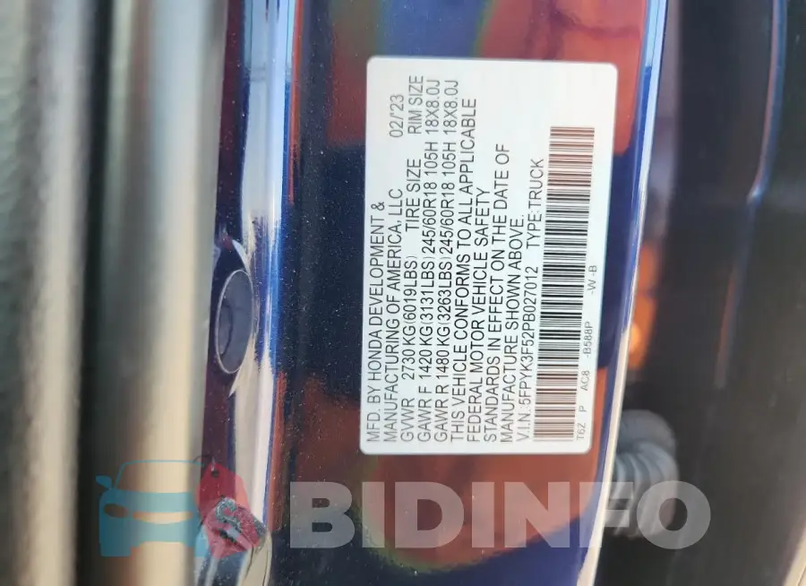 5FPYK3F52PB027012 Photo# 12