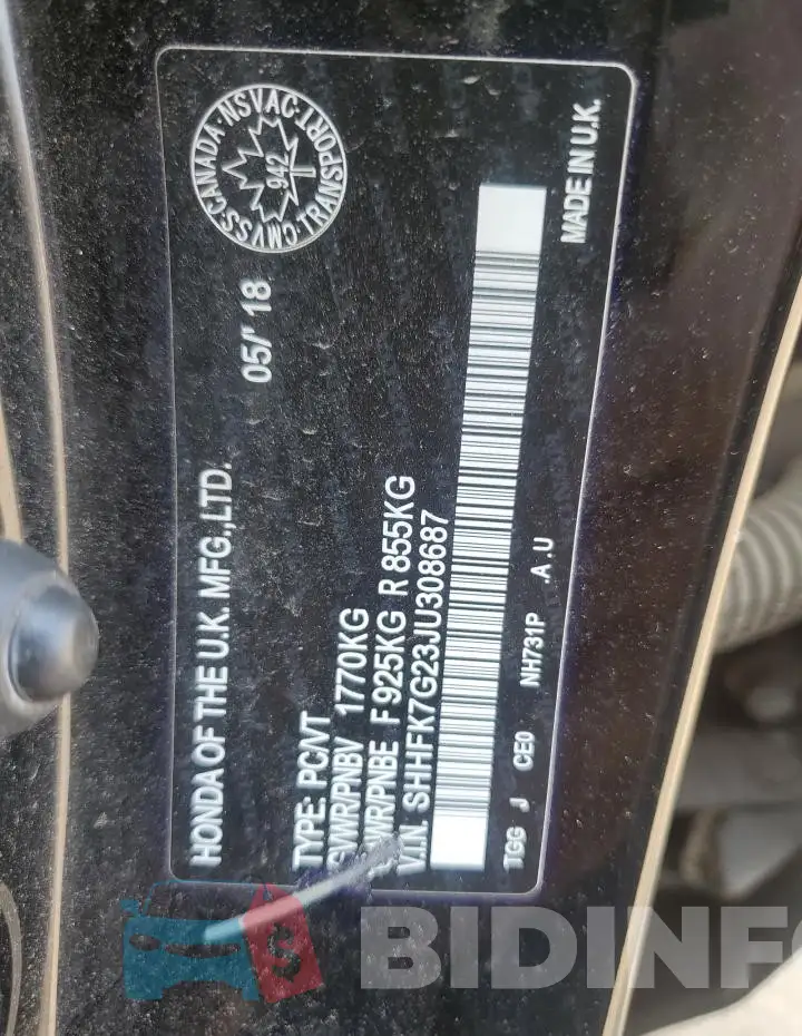 SHHFK7G23JU308687 Photo# 12