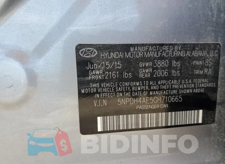 5NPDH4AE5GH710665 Photo# 12