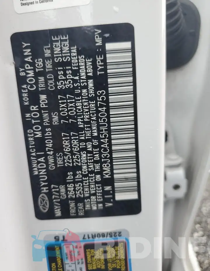 KM8J3CA45HU504753 Photo# 13