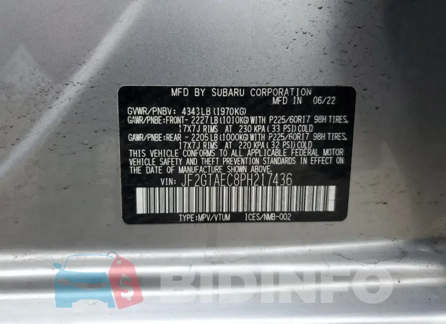 JF2GTAEC8PH217436 Photo# 12