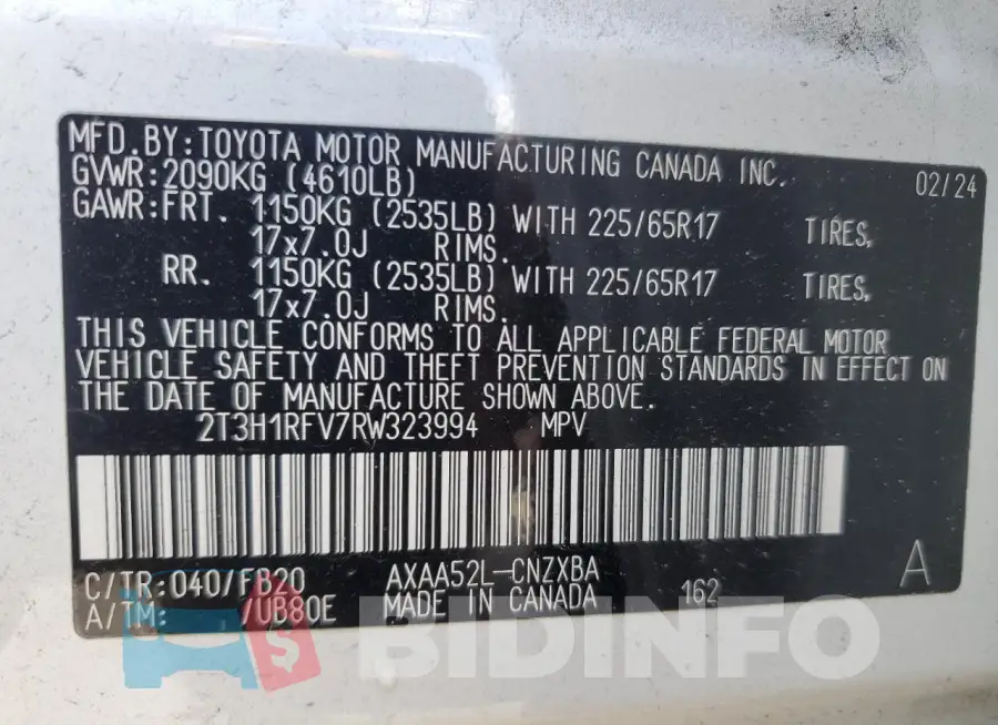 2T3H1RFV7RW323994 Photo# 13