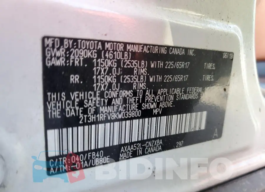2T3H1RFV8KW039800 Photo# 13