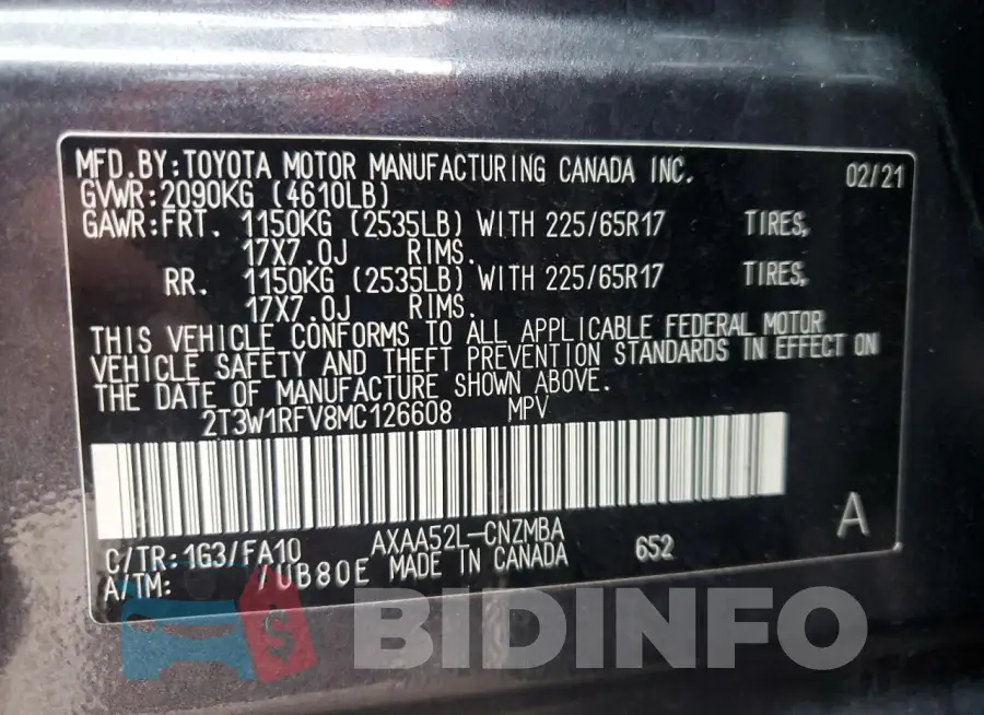 2T3W1RFV8MC126608 Photo# 13
