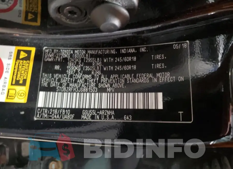 5TDBZRFH3JS881503 Photo# 13