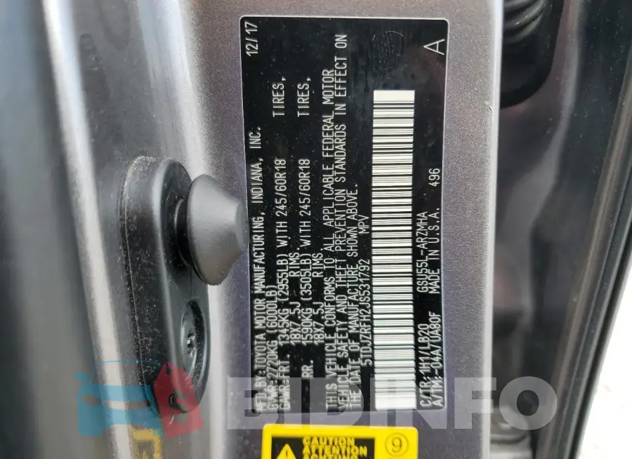 5TDJZRFH2JS531792 Photo# 14