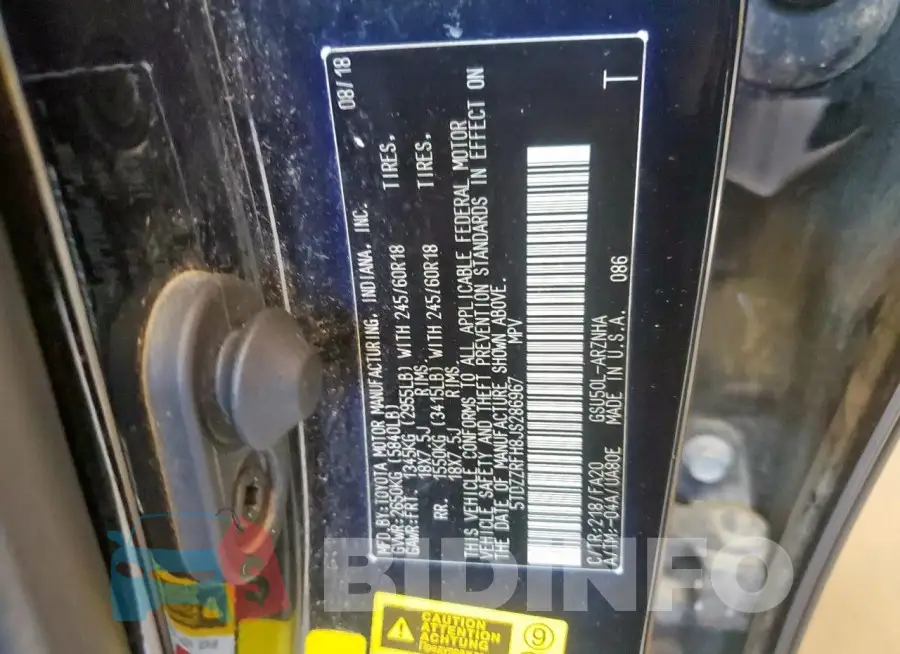 5TDZZRFH8JS286967 Photo# 13