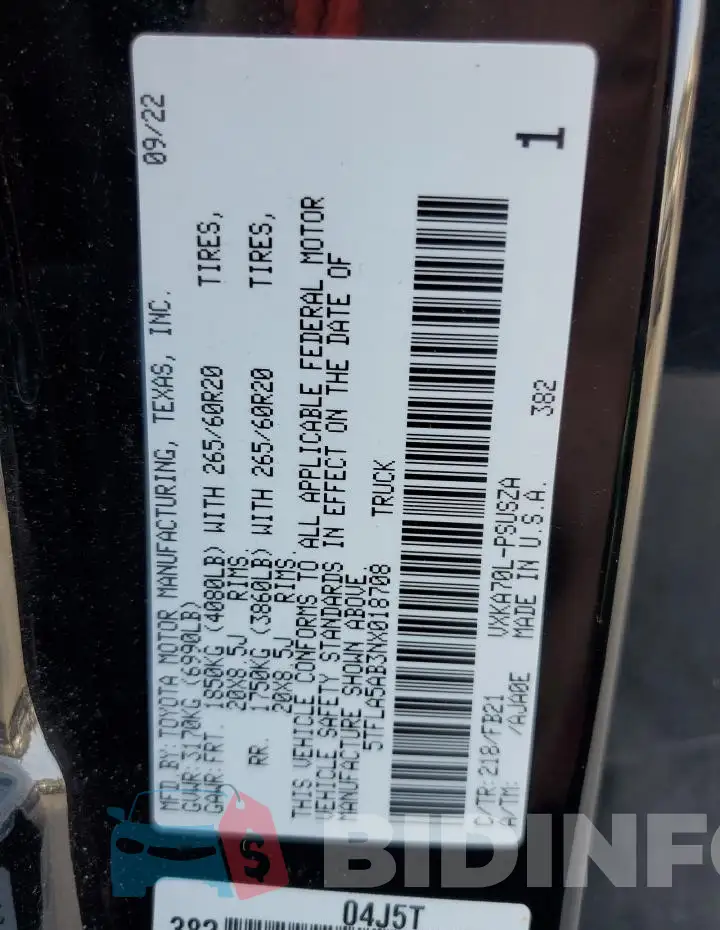 5TFLA5AB3NX018708 Photo# 12