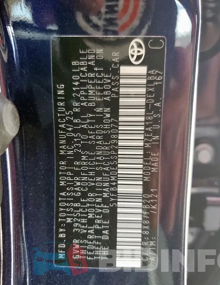 5YFB4MDE5SP298077 Photo# 12