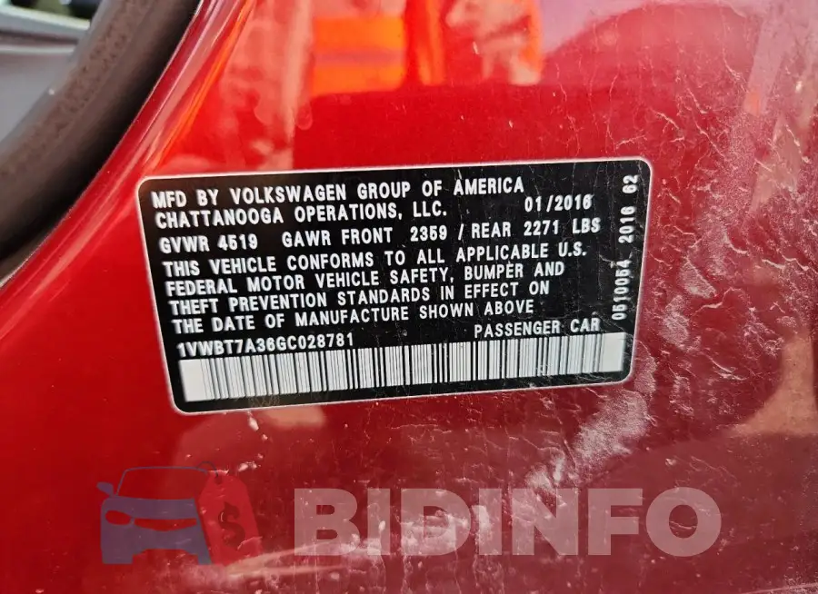 1VWBT7A36GC028781 Photo# 13