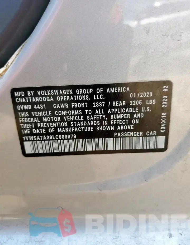 1VWSA7A39LC009979 Photo# 13
