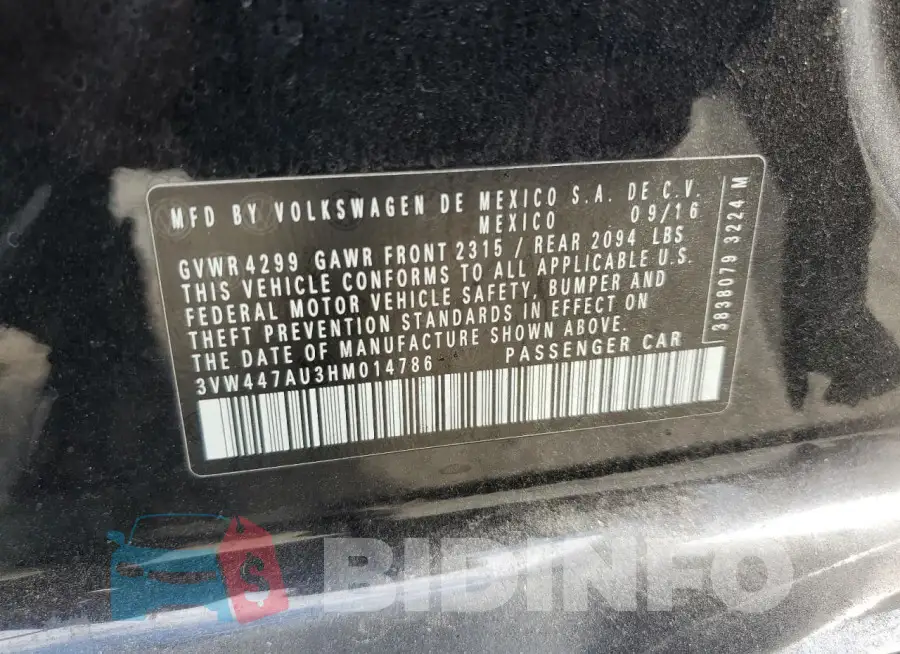 3VW447AU3HM014786 Photo# 12