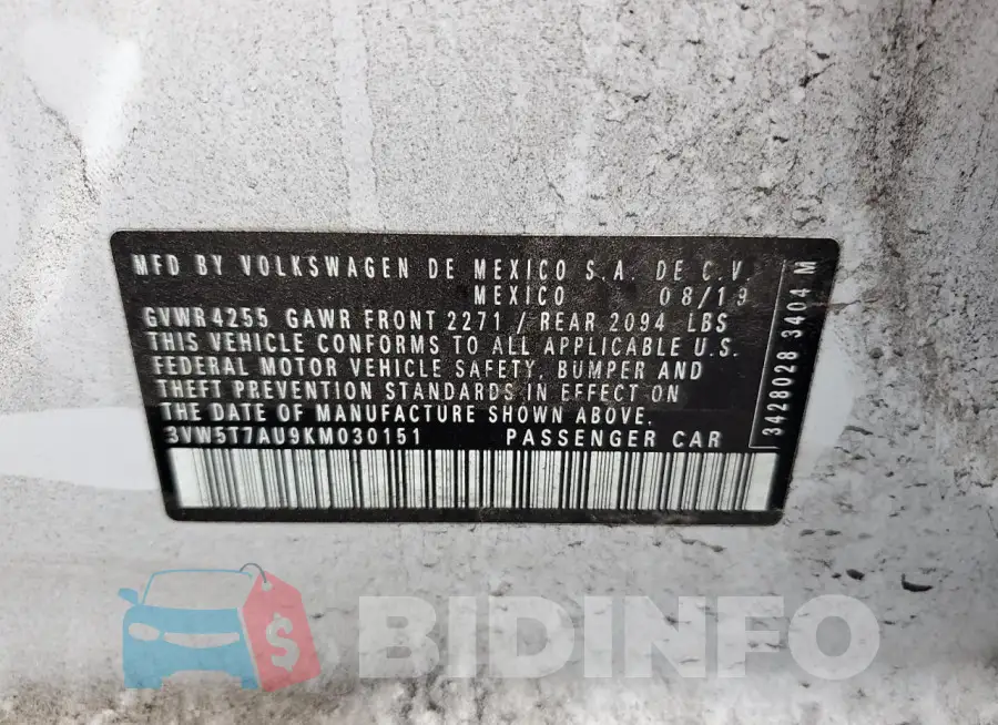 3VW5T7AU9KM030151 Photo# 12