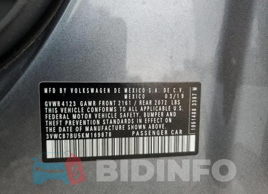 3VWCB7BU5KM169878 Photo# 12