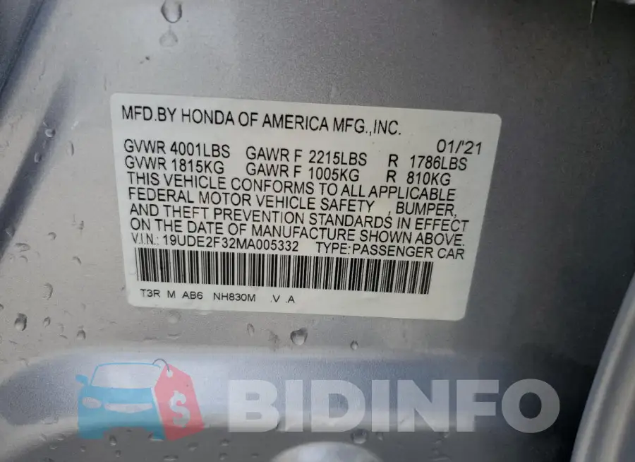 19UDE2F32MA005332 Photo# 13