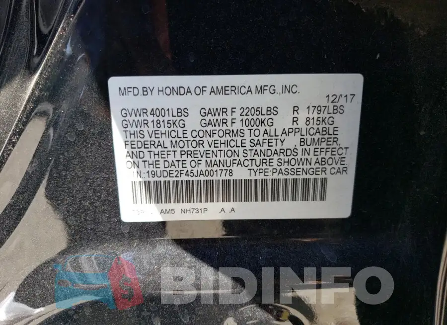 19UDE2F45JA001778 Photo# 12