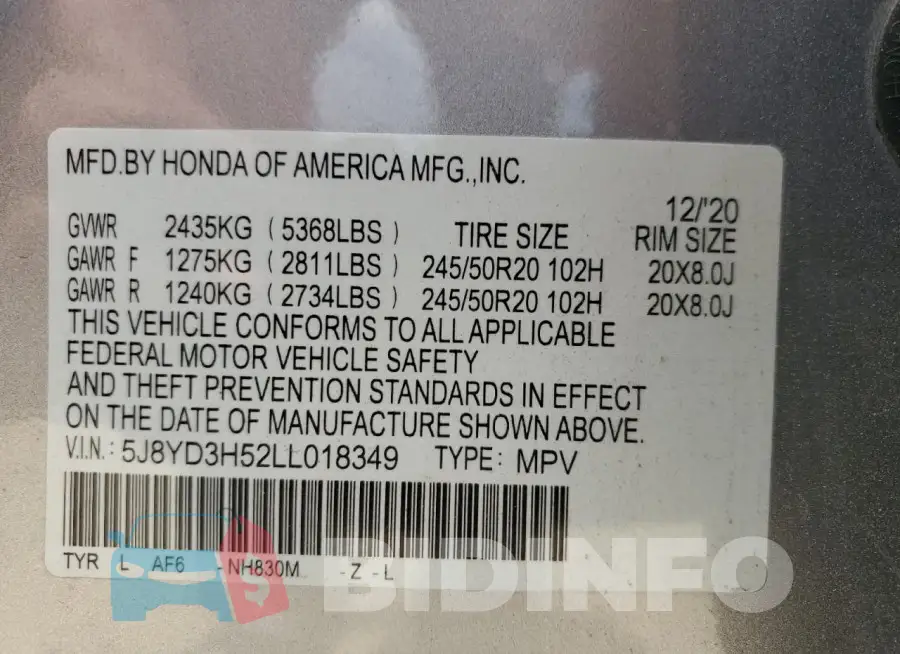 5J8YD3H52LL018349 Photo# 13
