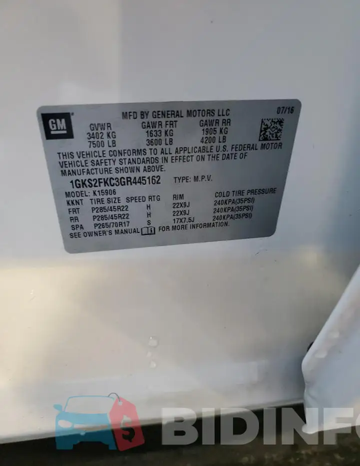 1GKS2FKC3GR445162 Photo# 13