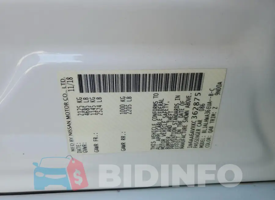 1N4AA6AVXKC362875 Photo# 12