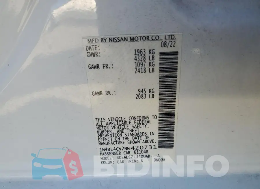 1N4BL4CV2NN420731 Photo# 13