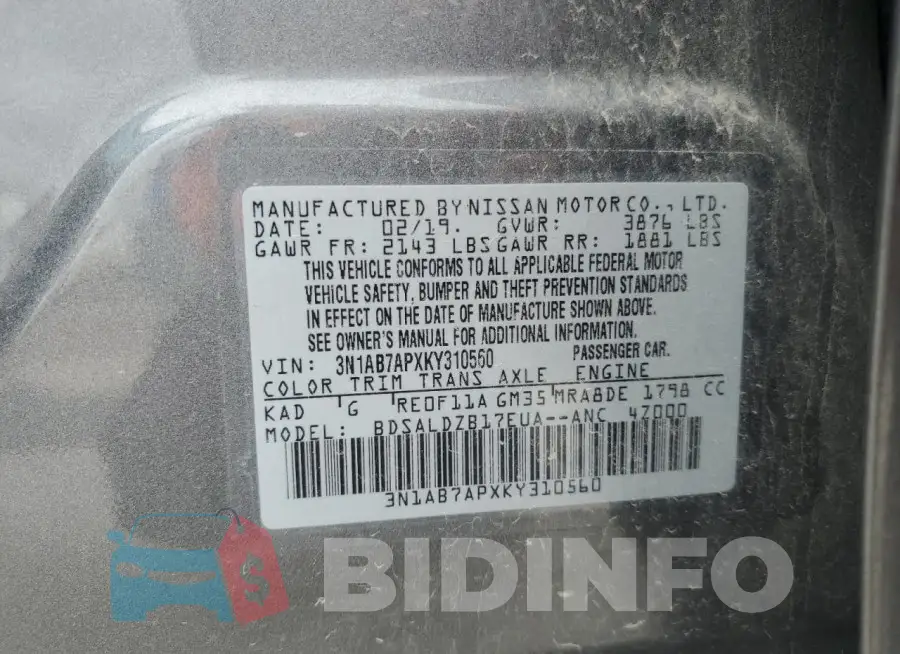 3N1AB7APXKY310560 Photo# 12