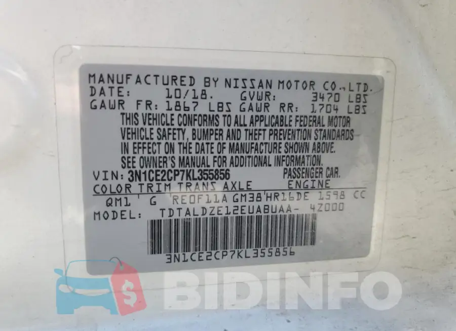 3N1CE2CP7KL355856 Photo# 13