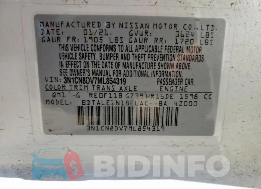 3N1CN8DV7ML854319 Photo# 12