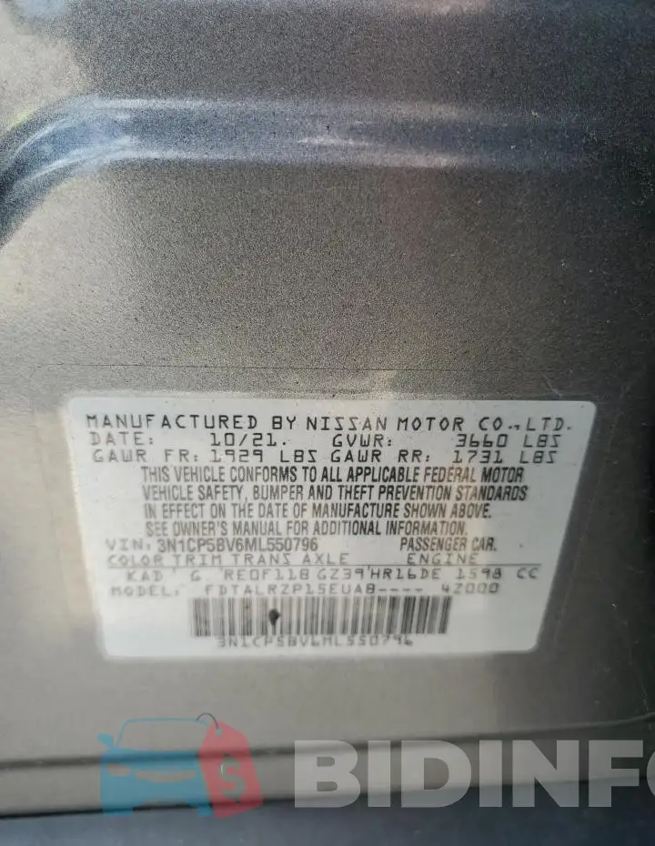 3N1CP5BV6ML550796 Photo# 13