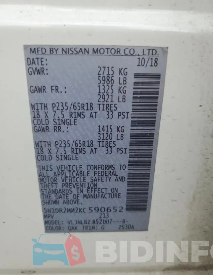 5N1DR2MM2KC590652 Photo# 13