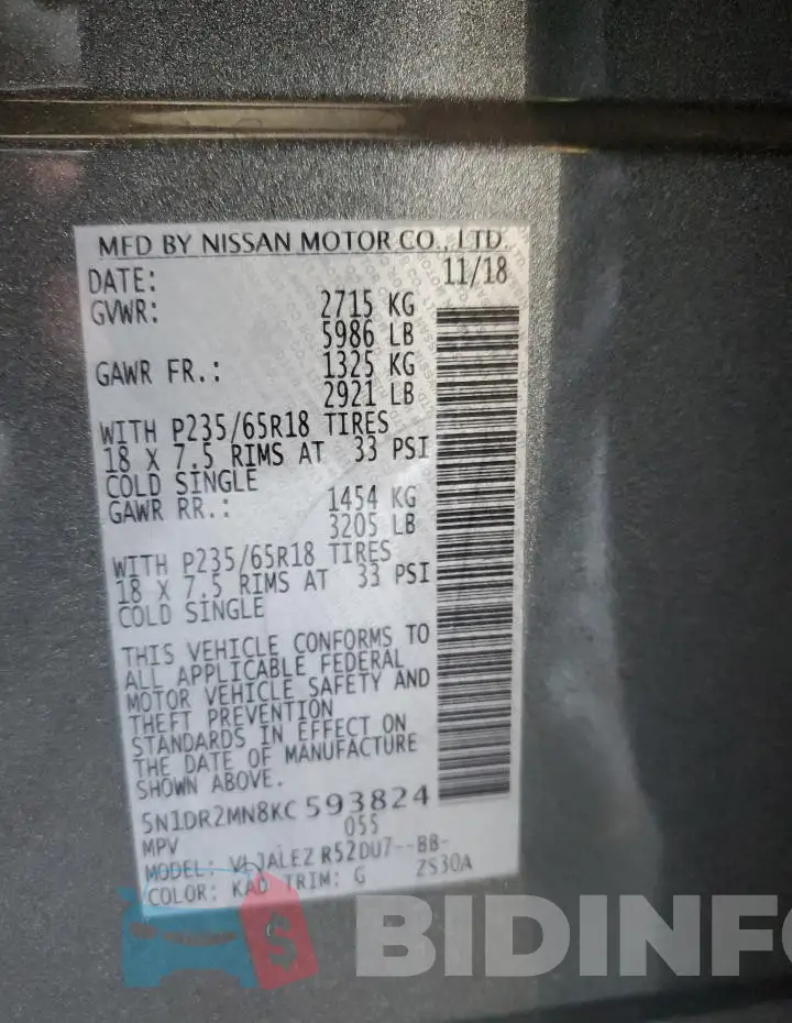 5N1DR2MN8KC593824 Photo# 13