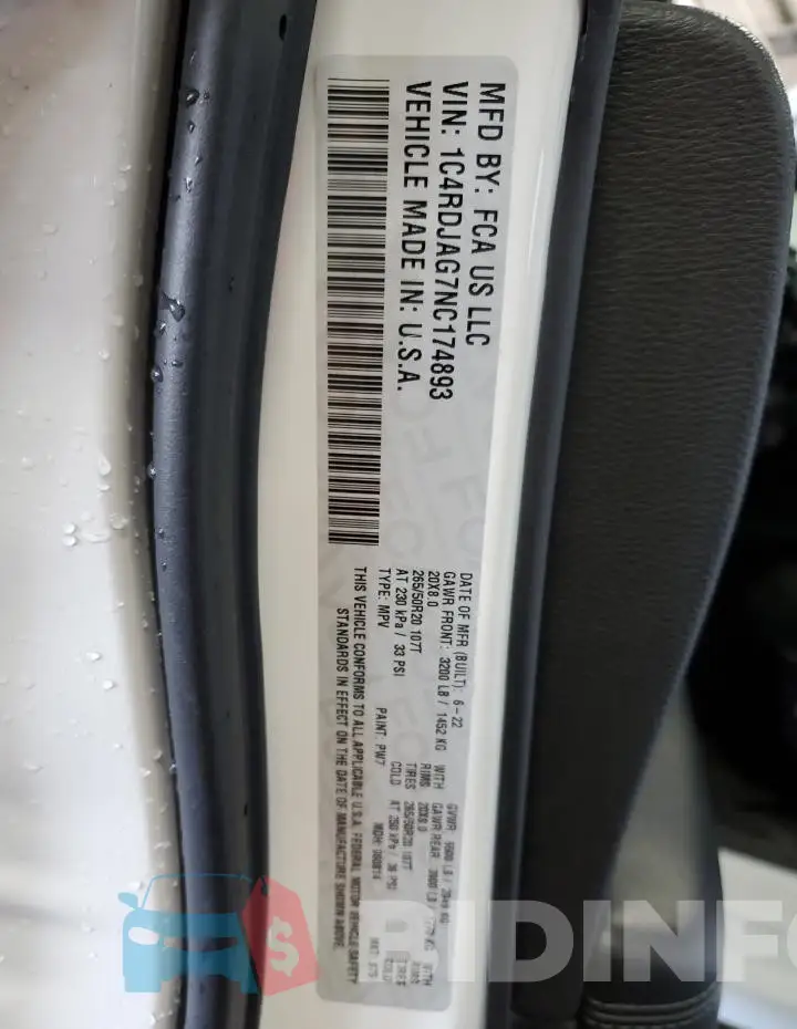 1C4RDJAG7NC174893 Photo# 14