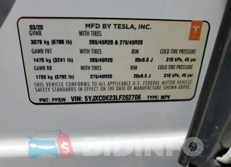 5YJXCDE23LF262706 Photo# 14