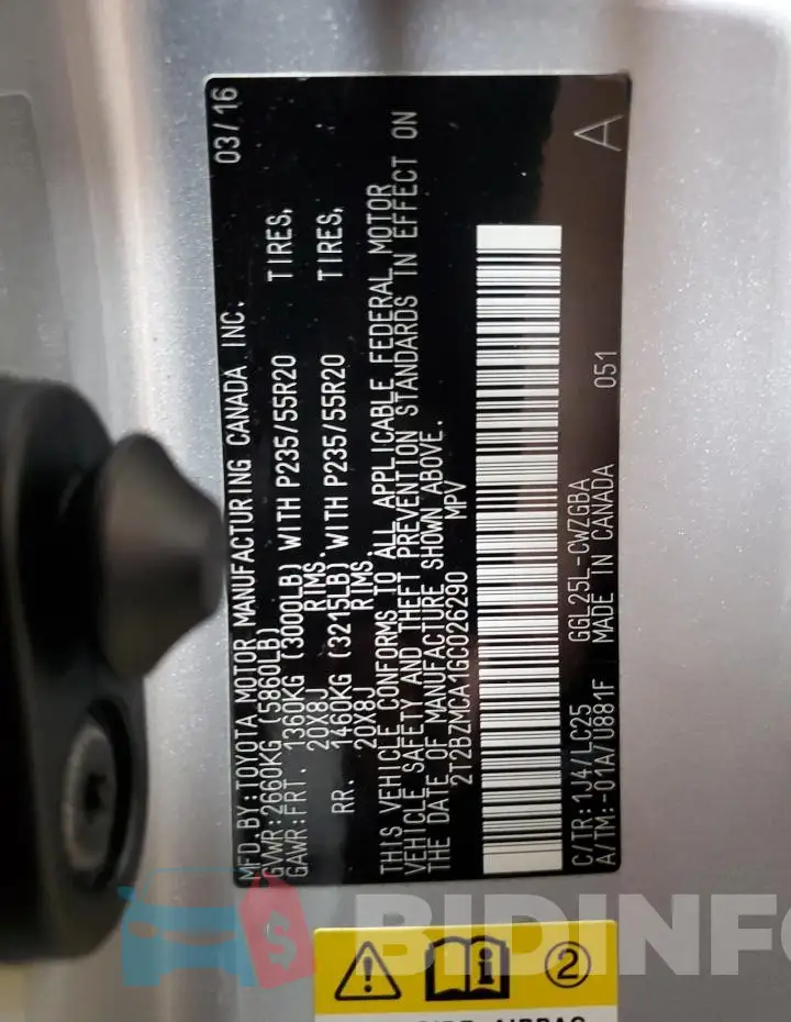 2T2BZMCA1GC026290 Photo# 14