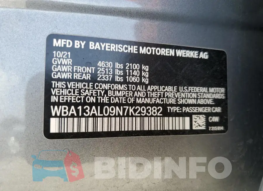 WBA13AL09N7K29382 Photo# 12