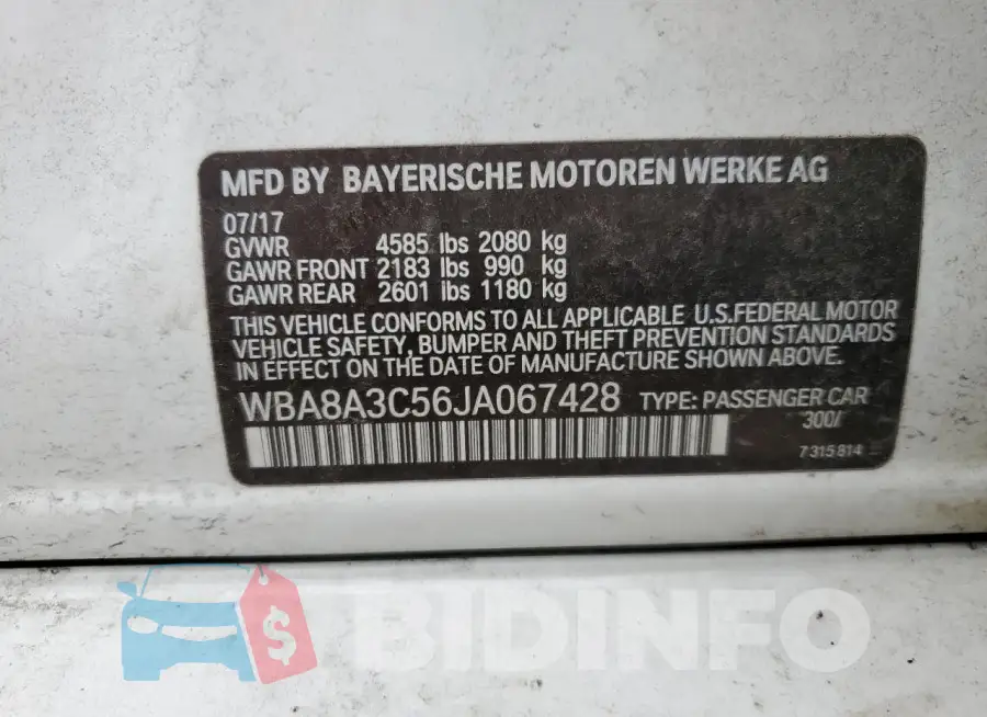 WBA8A3C56JA067428 Photo# 12
