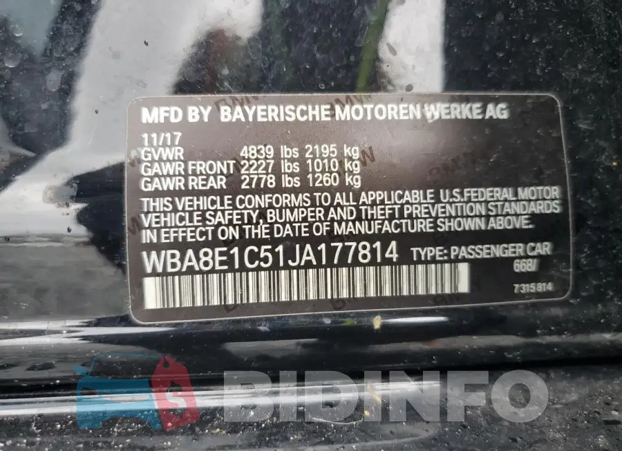 WBA8E1C51JA177814 Photo# 13