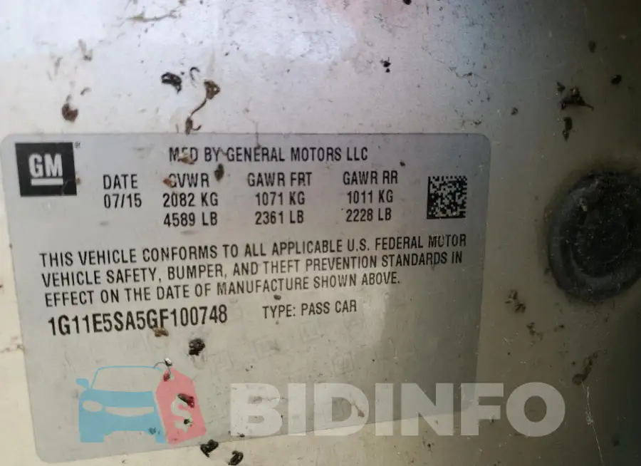 1G11E5SA5GF100748 Photo# 12