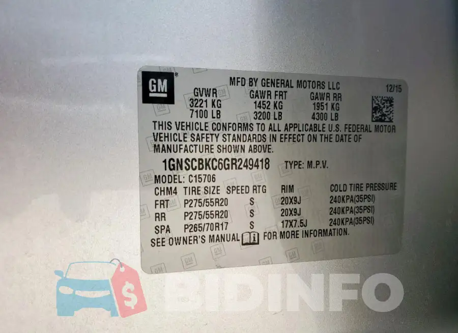 1GNSCBKC6GR249418 Photo# 14